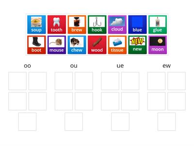  /oo/ oo, ou, ue, ew,