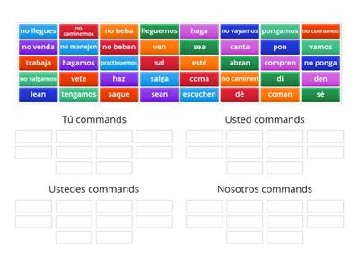 Tú/ud/uds/nosotros group sort (regs/irregs)