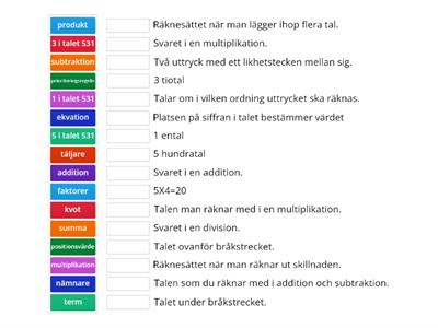 Matematikord och begrepp, klass 5