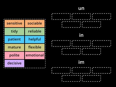 Prefixes un im in - Adjectives slow sort