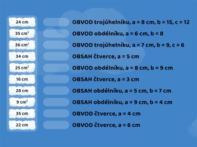 Obvod a obsah čtverce, obdélníku a obvod trojúhelníku