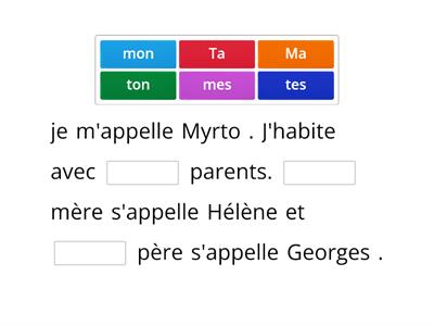 Les adjectifs possessifs :A1 prim