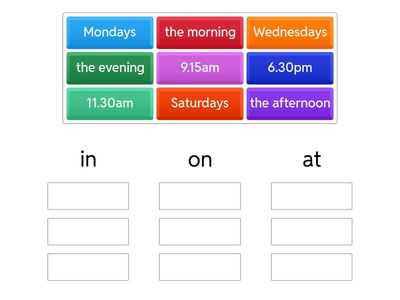 in, on, at (prepositions of time)