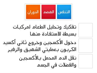 الهضم والاخراج والتنفس والدوران 