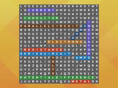 Electricity key words wordsearch