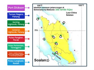 T3  Bab 7.6  Taburan Kegiatan Ekonomi Utama di Malaysia (Labelkan kawasan pelancongan di Semenanjung Malaysia)