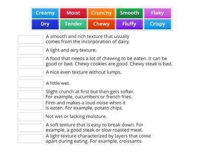 EAP 1 Unit 2 Food adjectives to describe texture