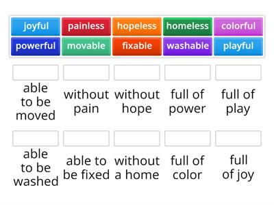 suffix less, able, ful