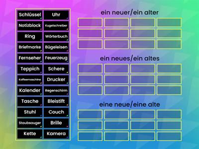 Adjektivdeklination Gegenstände A2