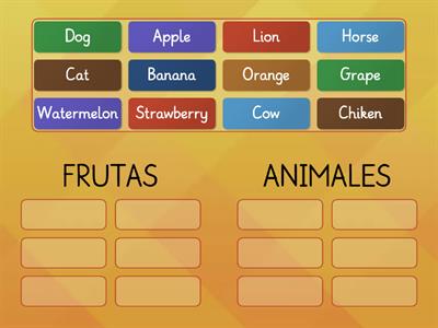 CATEGORÍAS EN INGLÉS (Frutas-animales)