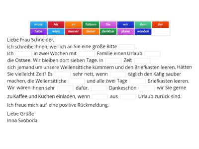 DTZ-Brief "Bitte an die Nachbarin"