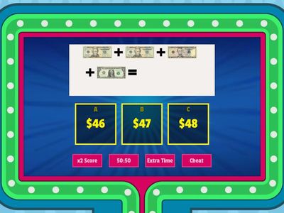 Adding bills up to $50 - Gameshow Quiz