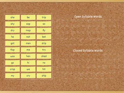 Open syllable / Closed syllable Sort