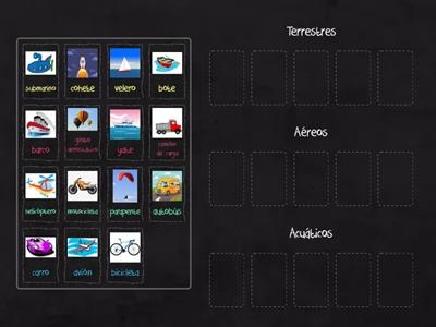 Los medios de transporte. Arrasta los medios de transporte en el lugar que corresponden.