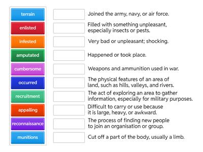 World War 1 Definition Match Up