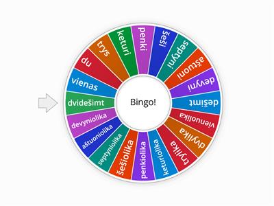 Number bingo 1-20 (Lithuanian version)