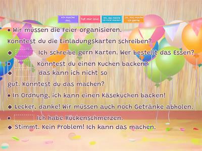Eine Feier organisieren (zu „Treffpunkt international A1” | Kapitel 20 | Cornelsen)
