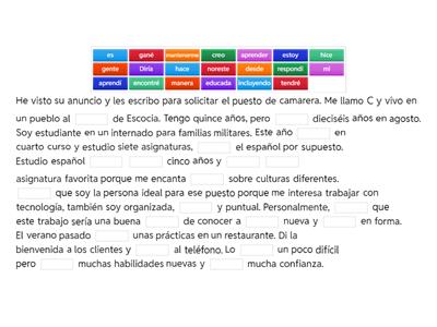 CD Nat 5 Spanish Job Application