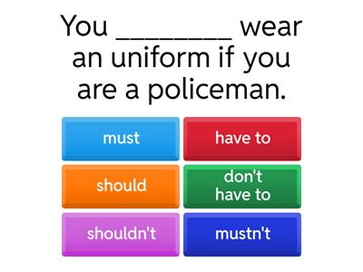 Must/mustn't/have to/don't have to/should/shouldn't 