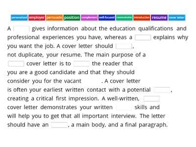 Cover Letter-Cloze Activity