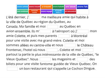 Passé composé verbes réguliers avec AVOIR (-ER, -IR, et -RE)  Un repas inoubliable à Québec