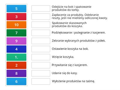 Ułoż kolejność czynności w sklepie samoobsługowym. 