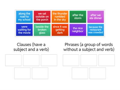 Clauses and Phrases Sorting Activity