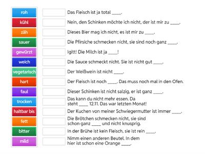 Wie ist...? das Essen und Adjektive