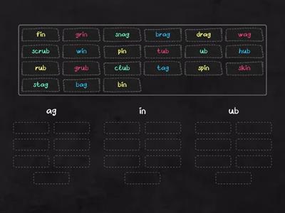 word family sort, ub, in, ag