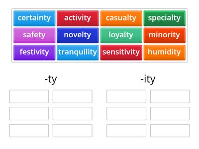 Word Sort 6  Suffixes (-ty and -ity)