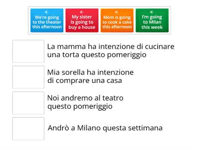 INGLESE(🎤BE GOING TO):abbina le frasi alla rispettiva traduzione 