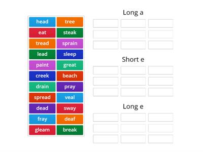 Sorting Vowel teams (ai, ay, ee, ea (all sounds))