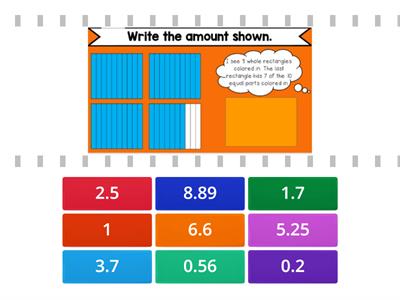 Place Value Models matching with Decimals