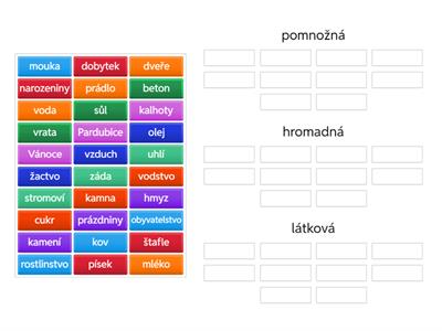 Podstatná jména pomnožná, hromadná, látková
