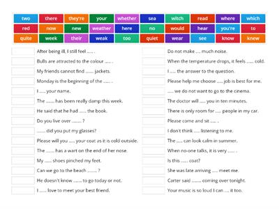  Match up homophones