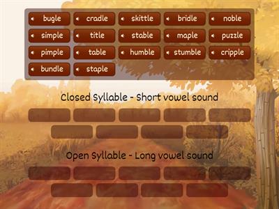 Consonant -le Closed or Open 1st Syllable Word Sort