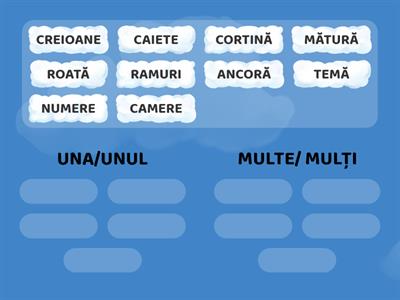 SORTEAZĂ CUVINTELE DUPĂ NUMĂRUL DE OBIECTE DENUMITE.