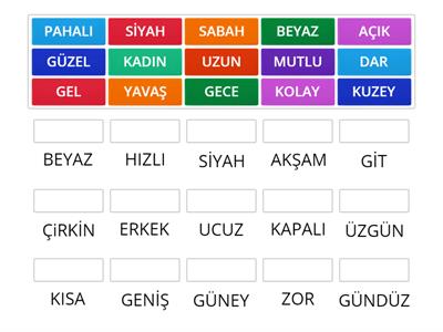 Zıt (Karşıt) Anlamlı Sözcükler 2. Sınıf