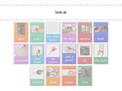 What can we do? (Classroom objects 10 first + verbs)