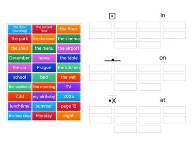 Prepositions in, at, on