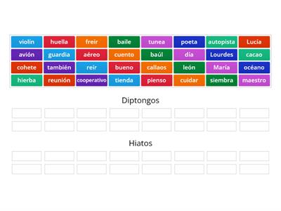 Clasifica diptongos e hiatos