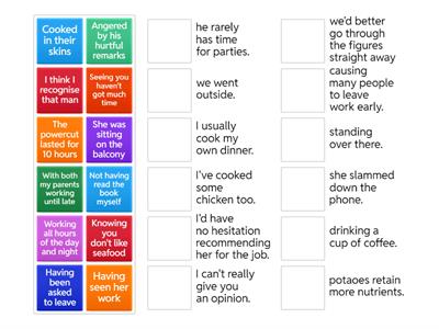Participle Clauses Match-up (alternative version)