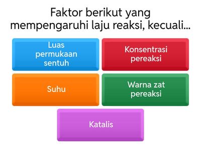 Kuis Faktor-Faktor yang Mempengaruhi Laju Reaksi