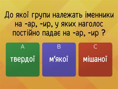 Поділ на групи іменників ІІ відміни на -ар, -ир, -яр