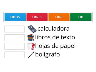 Los Útiles escolares: ¿Un o una? Matching