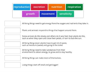 The 7 characteristics of living things  Year 5