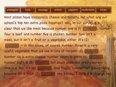 FAVOURITE PIZZA TOPPINGS:  CLASS SURVEY