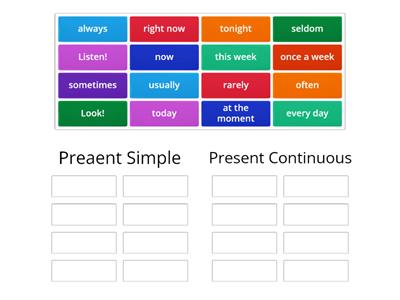 Present Simple vs Present Continuous Signal Words