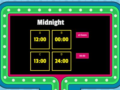 12 hour clock to 24 hour clock. Match the correct time