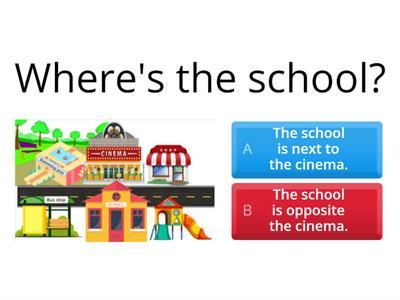 Prepositions of place. In town. 